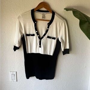 Cache Monochrome Knit Top Sz Large